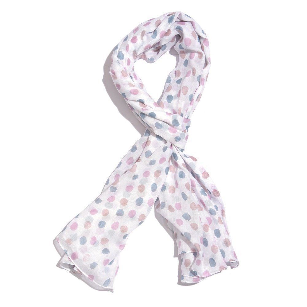 Polka Dot Printed Scarf Mauve Brown and Blue